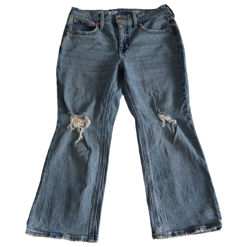 J. Crew 28P Demi Boot Crop Distressed Cotton Tencel Blend Blue Jeans